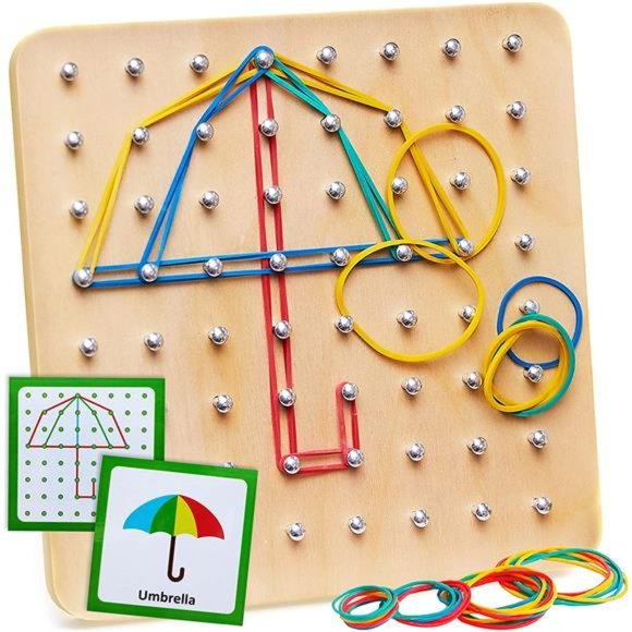 Wooden Geoboard - Montessori Toys for 3 4 5 Year Old Kids and Toddlers - Picture 1 of 6
